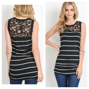 Tops - Striped Ruched Lace Top Tops - Striped Ruched Lace Top